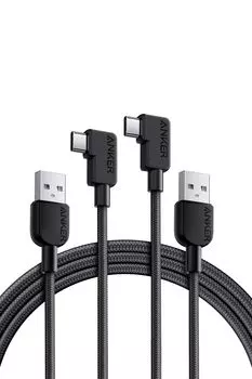 Anker Cable Heavy Duty 15W USB PD Compatible with iPhone 16 15 Galaxy Pixel LG and Others USB-C & USB-A (L-shaped, Nylon) 1.8m / (2 Black)