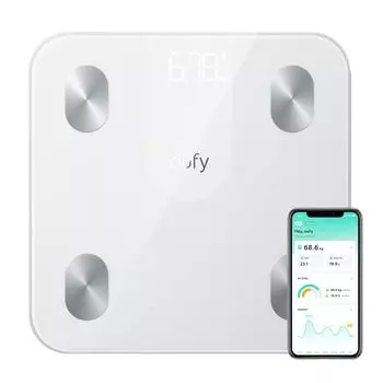 Anker Eufy Smart Scale A1 и состав тела жир метаболизм жир Белый (Измеритель веса) [Совместимость с приложением/Сотрудничество с Fitbit/Процент тела/ИМТ/Базальный