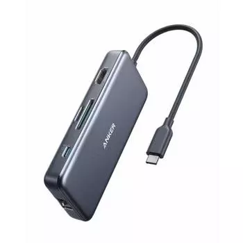 Anker PowerExpand+ 7-в-1 USB-C PD Ethernet Hub 4K-совместимый выходной порт HDMI 60 Вт Совместимый порт USB-C 1 Гбит/с Ethernet Порт USB-A Микрофон