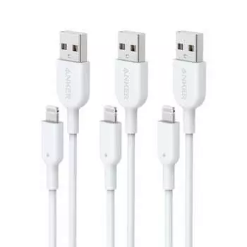 Anker PowerLine II Lightning USB Cable MFi Certified Ultra Durable Compatible with iPhone 14 / 13 / 12 / SE (3rd Generation) / iPad (0.9m White x 3)