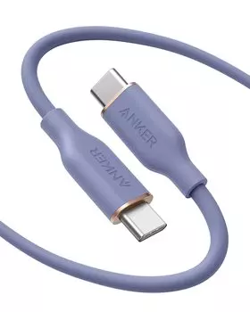 Anker PowerLine III Flow Cable Anker Cable USB PD Compatible Silicone Material 100W Compatible with iPhone 16 15 Galaxy iPad MacBook Lavender USB-C &