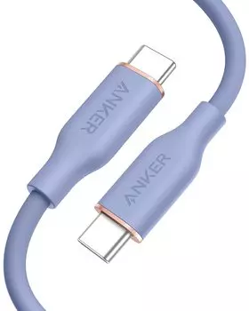 Anker PowerLine III Flow Cable Anker Cable USB PD Compatible Silicone Material 100W Compatible with iPhone 16 15 Galaxy iPad MacBook Lavender USB-C &