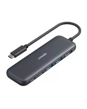 ANKER USB C Hub USBC - HDMI Splitter с дисплеем 4K 1 x Powered 5 Гбит/с 2 x Powered 5 Гбит/с портов данных для MacBook MacBook Dell и других 5-в-1 USB-C и чёрный