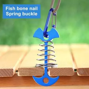 Анкерные колышки для палубы с карабинами Ветрозащитный натяжитель веревки для палатки Алюминиевая привязка для палубы Пружинные колья для палатки Колышки для палатки на открытом воздухе для кемпинга «рыбий кость» серебряный