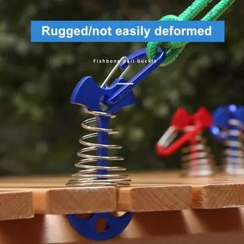 Анкерные колышки для палубы с карабинами Ветрозащитный натяжитель веревки для палатки Алюминиевая привязка для палубы Пружинные колья для палатки Колышки для палатки на открытом воздухе для кемпинга «рыбий кость» серебряный