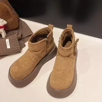 Ankl Mid Heel Flat с зимними сапогами, зимняя женская обувь без застежек, распродажа 2024 года, модные ботинки с круглым носком и пряжкой 35 хаки