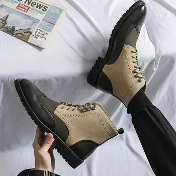 Ankle Boots for Men Brown Business Round Toe Lace-up Pu Mens Boots Size 38-46 Men Shoes 38 коричневый