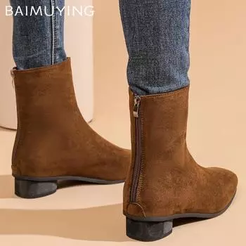 Ankle Boots Winter Women Shoes Pointed Toe Retro Mid Heels Suede Shoes 2025 Trend Designer Classic Goth Winter Botas De Mujer 35