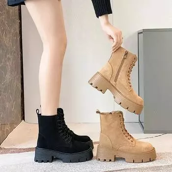 Ankle Boots Women 2024 Autumn New Genuine Leather Suede Chunky Women Short Boots British Style Women Motorcycle Boots 34