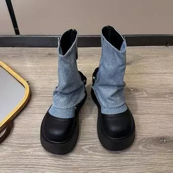 Ankle Flat with Modern Boots High Heel Mixed Colors Women s Shoes on Sale 2024 Fashion Round Toe Zipper Novelty Women s Boots 35 синий