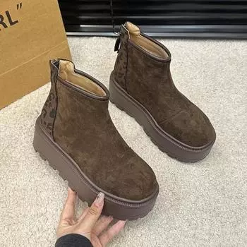 Ankle Flat with Winter Modern Boots Zip Round Toe Mid Heel Ladies Shoes on Sale 2024 Brand Leopard Sewing Novelty Women s Boots 35 кофейный