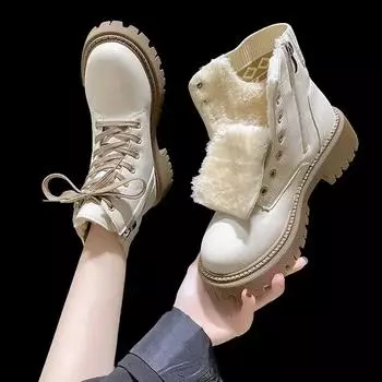 Ankle Platform Ladies Shoes With Laces Booties Lace-up Chunky Goth Designer Luxury Comfrtable Plush Hot 39 Pu Women s Snow Boots 35