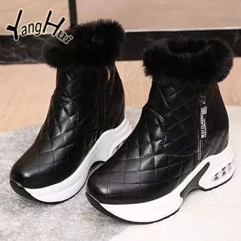 Ankle Snow Boots 2024 New Fashion Plush Velvet Thickening Keep Warm Faux Fur Pu Korean Style Concise Casual Shoes Fo Women 35 бежевый