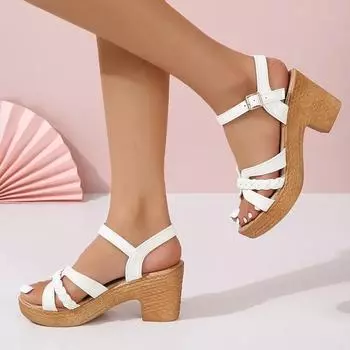 Ankle Strap High Heels Sandals Women Summer 2024 Weave Cross Band Gladiator Sandals Woman Chunky Heeled Platform Sandalias Mujer 36 чёрный