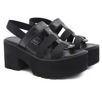 Ankle Strap Summer Fashion Women Sandals Open Toe Platform Shoes High Thick Heels Female Black Unique Party Shoes 35-43 4 чёрный