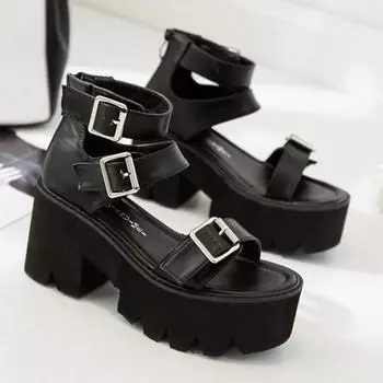 Ankle Strap Summer Fashion Women Sandals Open Toe Platform Shoes High Thick Heels Female Black Unique Party Shoesghn6 35 чёрный