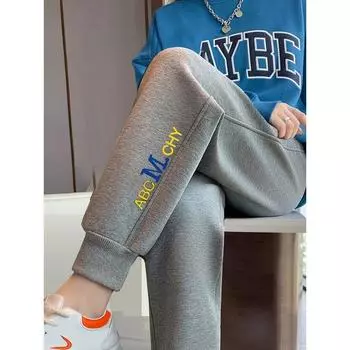 Ankle-tied Sweat pants Women Autumn and Winter 2024 New Pure Cotton Sweatpants Loose Slimming Fleece-lined Black Small Casual Pants New Gray [not Fleece-lined]] XL