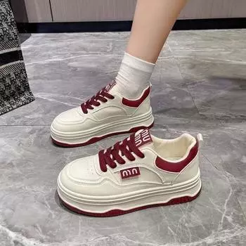 «Ankola 2024 осень женские красные и белые корейские кроссовки на толстой подошве, увеличивающие рост повседневные» 38