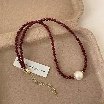 Ankola красное хлопковое жемчужное ожерелье с бусинами женское легкое роскошное элегантное модное универсальное шейное колье для свитера