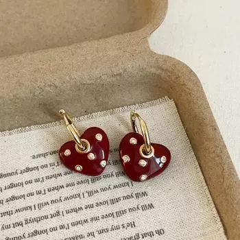 Ankola Red Drop Oil Love Zircon Ear Buckle Womens Autumn And Winter Temperament Unique Elegant Universal Ear Buckle