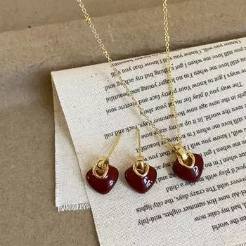 Ankola Red Oil Drop Love ожерелье серьги женские простые нишевые легкие роскошные ретро модные универсальные шейные цепочки свитерные цепочки