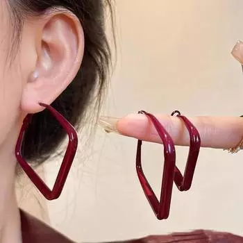 Ankola Red Square Geometric Earrings Fashion High Sense Earrings Hong Kong Style Retro Earrings
