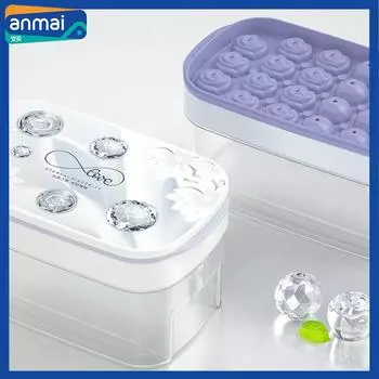 Anmai 22 Grid DIY Ice Cube Mold Ice Storage Box with Lid Round Flower Shape Ice Maker Food Grade PP Material Kitchen Tool