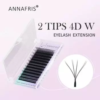 ANNAFRIS 2 кончика 4D W-образные наращивание ресниц из искусственной норки, объемные ресницы, готовые объемные веерные ресницы, W стиль, натуральные ресницы 0.07mm C 8-15mm MIX чёрный