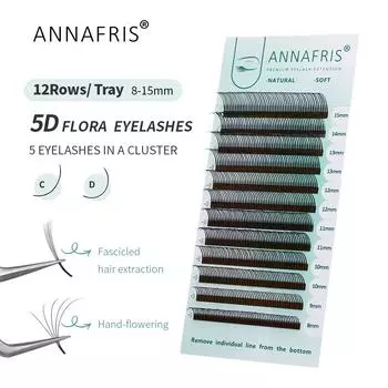 ANNAFRIS 5D Flower Fairy индивидуальные ресницы для наращивания Мягкие натуральные ресницы Fairy Flora Cluster Eyelash Volume Easy Fan EyeLashes 0.07mm C 8mm чёрный