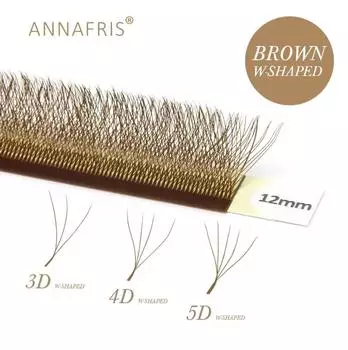 ANNAFRIS Brown W Shape Lash Extensions 3D 4D 5D W Lash Bloom Automatic Flowering Premade Fans Natural Soft Individual Lasties 3D W 0.07mm C 8-12mm Mix коричневый