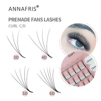 ANNAFRIS Готовые накладные ресницы вееры с длинными стеблями 3D русский объем Премиум норковые ресницы для макияжа Cilios 3D 0.07mm C 10mm