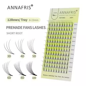 ANNAFRIS Готовые русские объемные веерные ресницы на короткой ножке 5D из искусственной норки Готовые наращивание ресниц 5D 0.07mm C 8mm чёрный