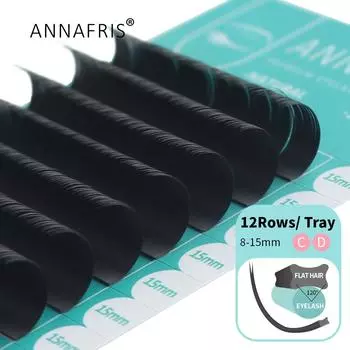 ANNAFRIS Премиум Матовые Плоские Эллиптические Индивидуальные Наращивание Ресниц C Curl Натуральные Мягкие Разделенные Кончики Накладные Ресницы Cilios 0.15mm C 8mm чёрный