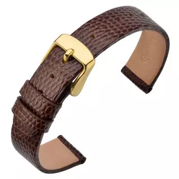 [ANNEFIT] Genuine Leather Watch Band 10mm Lizard Embossed Watch Strap with Replacement Tool Replacement Band BrownGolden Beautiful Lock