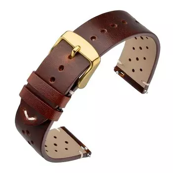 [ANNEFIT] Ремешок для часов 18 мм Crazy Horse Leather Quick Release Vintage Watch Band Replacement Gold Brown