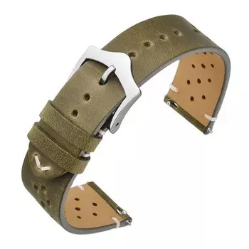 [ANNEFIT] Ремешок для часов 20 мм из натуральной кожи, быстросъемный, винтажный, сменный ремешок для часов, зеленая серебряная пряжка