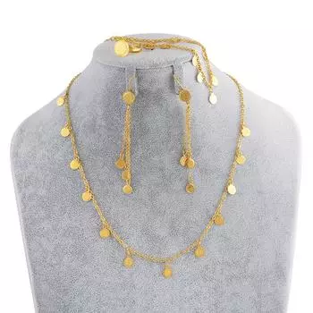 Anniyo небольшой комплект ювелирных изделий с монетами для девочек, ожерелье, серьги, браслет, кольцо золотого цвета, арабские ювелирные металлические монеты для детей 45cm Necklace