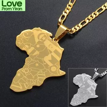 Anniyo Серебряный Цвет/Золотой Цвет Карта Африки С Флагом Подвеска Цепи Ожерелья Африканские Карты Ювелирные Изделия Для Женщин Мужчин #035321p Length60cm Width3mm