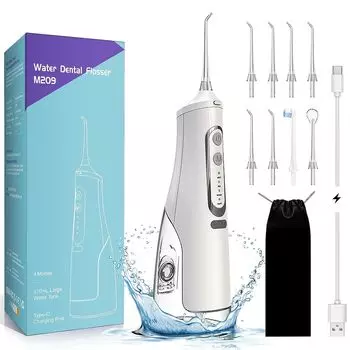 Annmiir Oral 8 Replacement 4 Types of Water Flow Capacity 310ML IPX7 USB Oral Cleaning Device Irrigator, Nozzles, Mode, Tank, Waterproof,