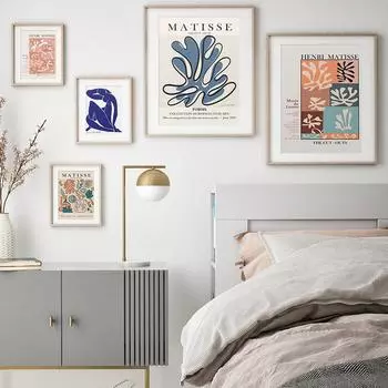 Аннотация Анри Матисс Художественная выставка плакат холст картина синий телесный коралловый лист принт настенная картина для гостиной домашний декор 21cm30cm NoFrame