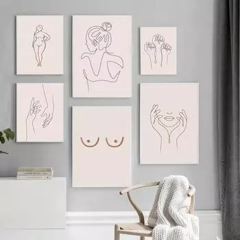 Аннотация Boobie Плакат женская фигура Line Art Print Минималистичный скандинавский холст Картина Современная настенная картина Гостиная Домашний декор 21x30cm No Framed