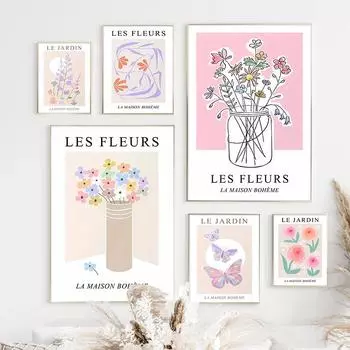 Аннотация Цветочный рынок Плакат Роза Тюльпан Цвет Бабочка Холст Картина Скандинавская комната Настенная эстетика Художественная картина для домашнего декора 21x30cm No Framed