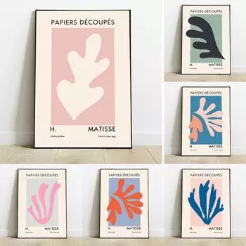 Аннотация Музей Матисса Выставка Холст Плакат Ретро Цветок Красочные Листья Декоративная Живопись Печать Офис Интерьер Комнаты Декор 21x30cm No Framed