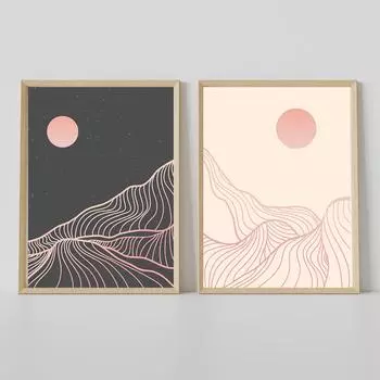 Аннотация закат сумерки красная линия гора настенный художественный постер пейзаж холст картина печать картина для гостиной украшение дома 21cm30cm NoFrame