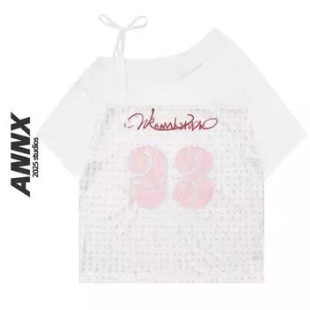 Annx2025 Футболка с длинным рукавом в американском стиле, нишевый дизайн, косой плечевой шов, женская, новинка, свободный крой, приталенная, универсальный топ White M