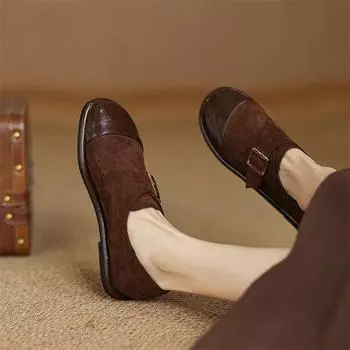 ANNYMOLI Женская обувь с круглым носком на плоской подошве с металлическим украшением Лаконичная женская модная повседневная обувь весна-осень Черный Коричневый 43 33 чёрный