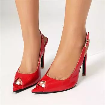 ANNYMOLI женские босоножки из искусственной кожи с открытым носком на тонком высоком каблуке с пряжкой, сексуальный дизайн, женская модная обувь, летний красный цвет 43 35 белый