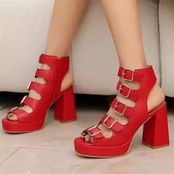 ANNYMOLI женские босоножки с открытым носком на толстом высоком каблуке с пряжкой на платформе и молнией сексуальные женские модные туфли летние черные 46 34 чёрный