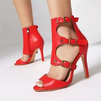 ANNYMOLI Женские босоножки с ремешком на щиколотке, с открытым носком, на шпильках, с молниями, заклепками и пряжками, сексуальные джазовые танцевальные ботинки, женская модная обувь, лето 46 34 белый