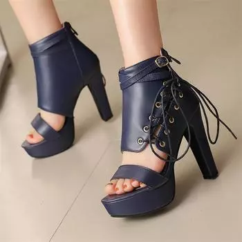 ANNYMOLI женские босоножки с ремешком на щиколотке, круглый носок, толстый высокий каблук, пряжка, платформа, шнуровка, молния, сексуальная женская модная обувь, летняя синяя 46 34 белый
